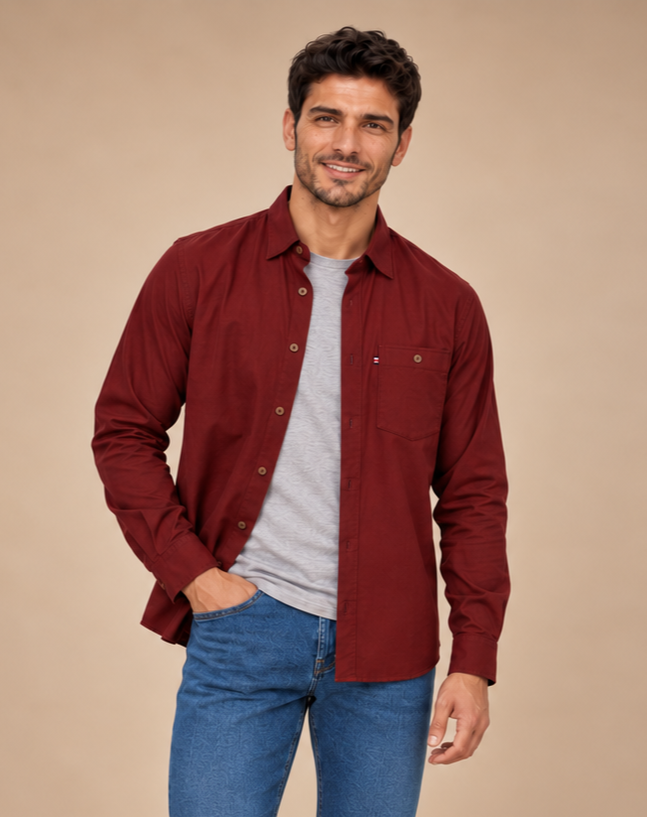Kansas Gabardin Gömlek — Burgundy